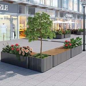 Modern Wooden Garden Bench With Planters Comfortable Patio Bench Hairline