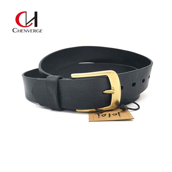 Chenverge Black Genuine Leather Belt Width 38mm With Copper Pin Buckle