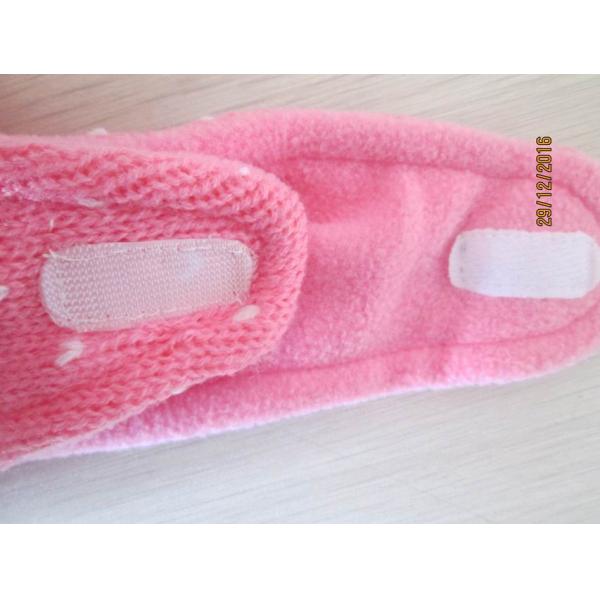 Children's ear flap/hat with pompom by 100% acrylic yarn with jacquard--fleece linging