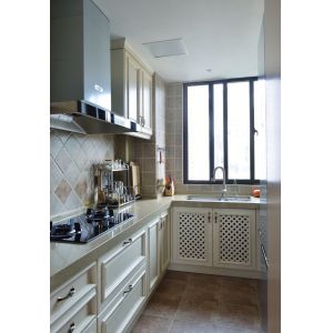 L Shape Plywood Kitchen Cabinets with Quartz Countertop