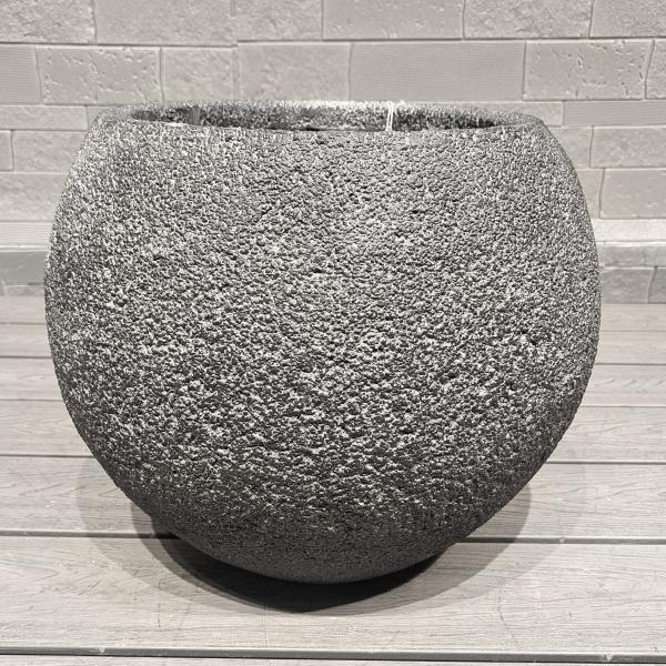 Grey Textured Round Fiber Clay Planter With Natural Rock-like Pattern