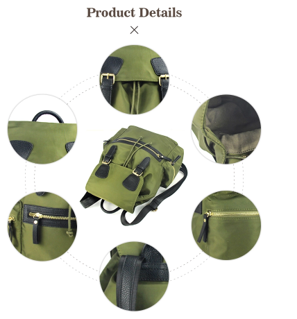 Soft Back Ladies Leather Backpack , Foldable Nylon Hiking Backpack For Women