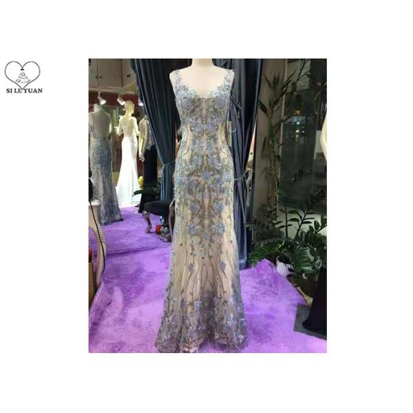 Buy Sleeveless Mermaid Style Prom Dress / Special Lace V Neck Ball Gown Backless at wholesale prices