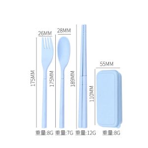 Eco Wheat Straw Fiber Blue Foldable 3-PC Flatware Set Sustainable Tableware