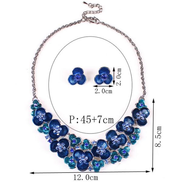 High-end European and American style drip rhinestone flower necklace jewelry sets