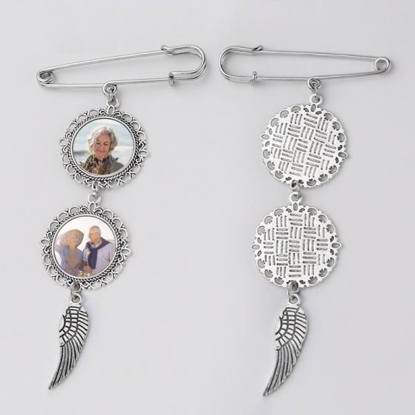 Sublimation Metal Brooch Custom Print Photo Memorials Angel Wings Memory Charms