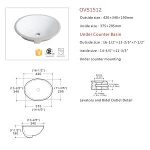 Classic Rectangle Imported Wash Basin Master Bath Undermount Sink