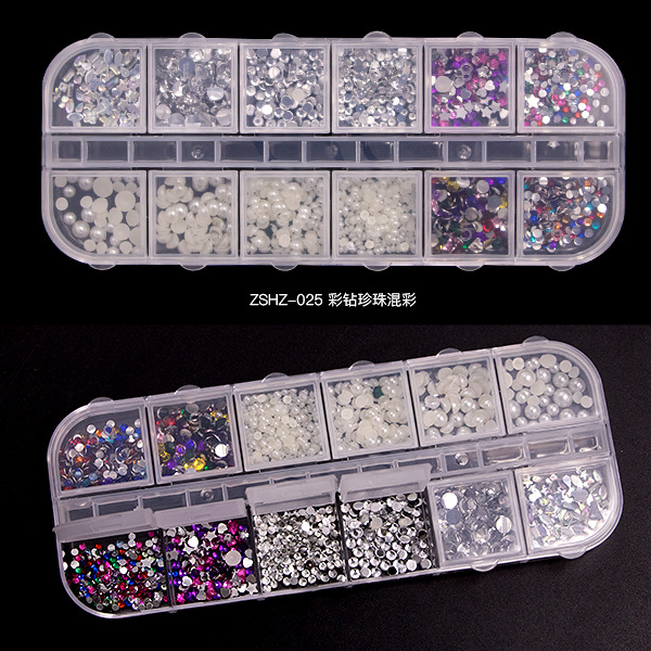 12 Grid Rhinestone Nail Stones Crystal Multi Shape Glass Diamonds Nails Art Decoration
