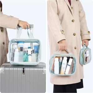 China 3 Pack Clear Makeup Bags With Handle Large Opening Waterproof Clear Cosmetic Bags on sale