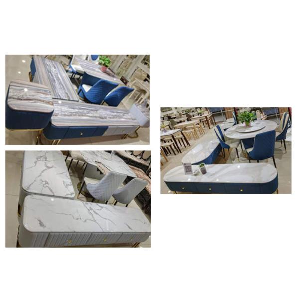 Buy Anti Alkali Trendy Dining Tables With White Marble Top 8 Pieces Suit at wholesale prices