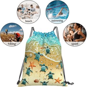 Sea Turtle Drawstring Backpack Waterproof Adjustable Lightweight Gym Drawstring