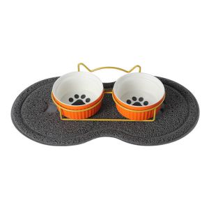 Pet Ceramic Double Bowl Cute Anti Overturning Basin