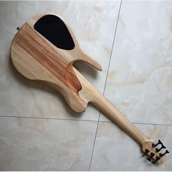 Custom 6 Strings Natural Ash Burl Spalted Maple Top Neck Through Body Electric Bass Guitar Black Imported Hardware, Accept Bass OEM