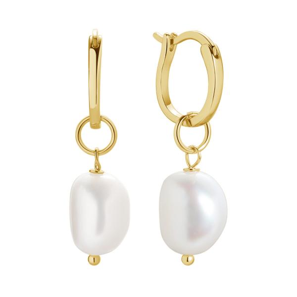 925 Sterling Silver 18K Gold Plated Freshwater Pearl Hoop Earrings For Women Trendy Style