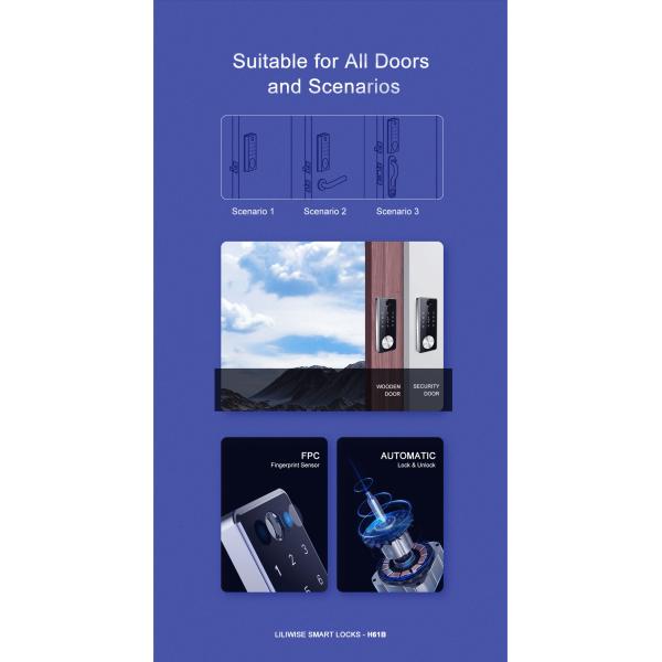 Black Automatic Room Door Locks Remote Biometric Fingerprint WiFi Zinc Alloy