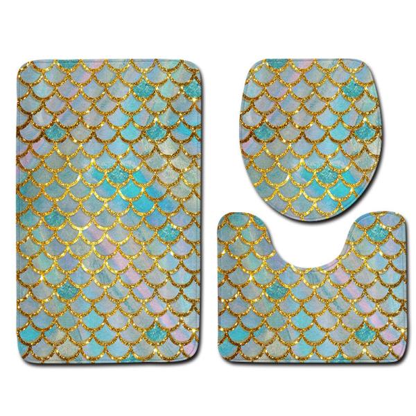 Fish Scale Bathroom Toilet Mat Set Non Slip 3 Piece Bath Mat
