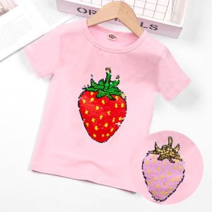 Kids Short Sleeved Cotton Sequins Summer Clothing Double Sided Color Changing