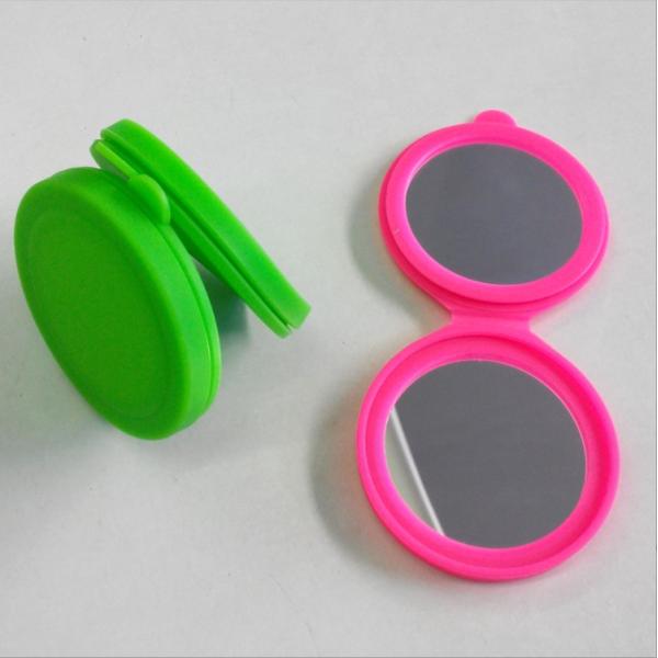 Modern Round Silicone Glass Cosmetic Double Side Fold Portable Makeup Pocket Mirror