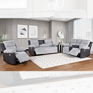 Quality Recliner Sofa set with Dropdown Table and Storage Box, Gray &amp; Dark Gray Fabric for sale