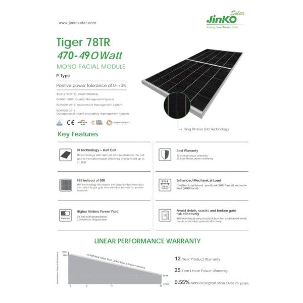 470W 475W Jinko Solar Panel 480W 485W 490W High Efficiency Solar Cells Solar Panel