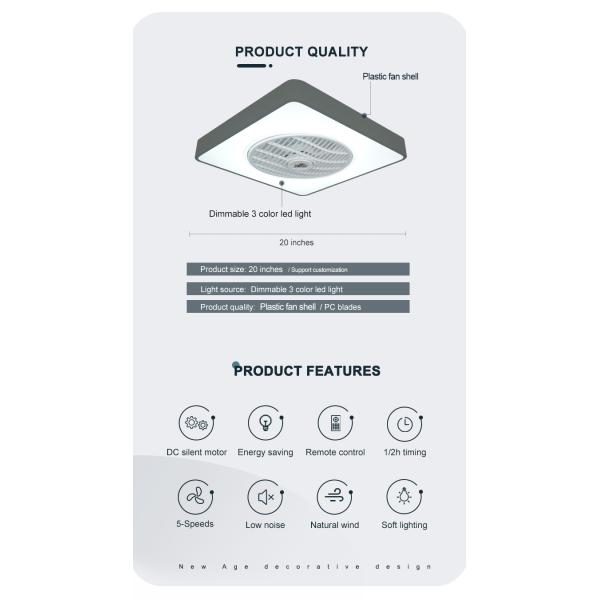 20in DC Silent Motor Bedroom Ceiling Fan With LED Light