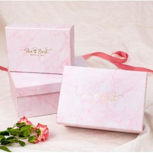 Customizable Marble Pink Multimodal Empty Gift Box With Ribbon Rectangle