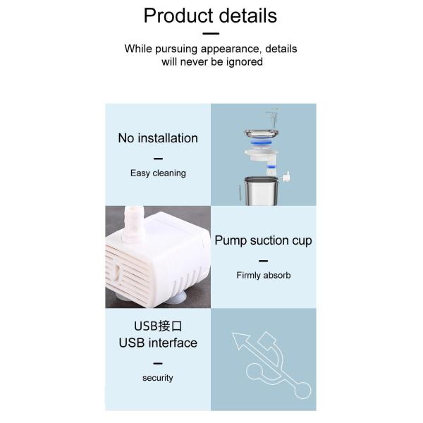 Square 2.2l Stainless Steel Automatic Pet Water Dispenser Clean Water and Circulation