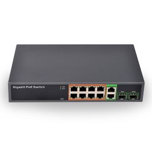 China full metal case 8 ports Gigabit IEEE 802.3af/a standard 150W power backplane bandwidth 24 Gbps uplink port POE switch on sale