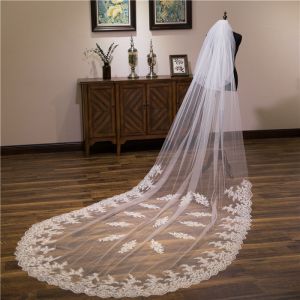 New Styles Customized Two Layers Appliqued Lace 3.5m*1.8m Tulle Bridal Wedding