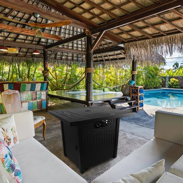 50,000 BTU 28'' Square Fire Pit Table Outdoor Propane Brazier With Lid