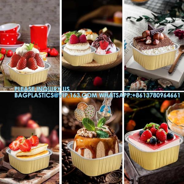 5oz Aluminum Foil Mini Cake Pans With Lids,Disposable Ramekins Cake Pans,150ml Dessert Cups Cupcake Pans