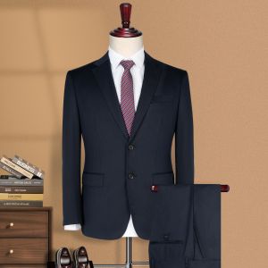 Men's Fashion Business Suit in Blue Woolen with Single Breasted Jacket and
