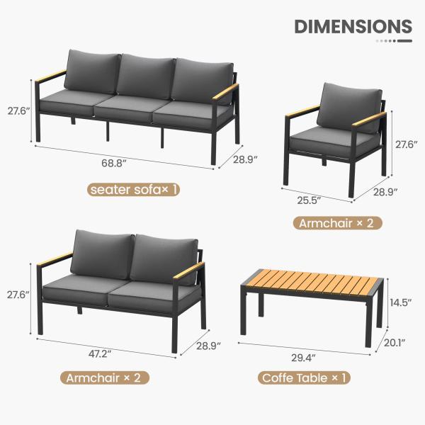 Modern 7 Seater Metal Garden Furniture Set for Outdoor Sectional Sofa and Patio Furniture