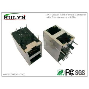 Quality 2X1 Stacked RJ45 Jack With 1000Base transformer and LEDs . for sale