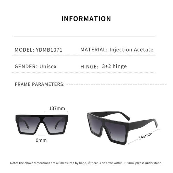 Flat Top Large Frame Sunglasses One Piece Uv400 Oversized Square Sunglasses