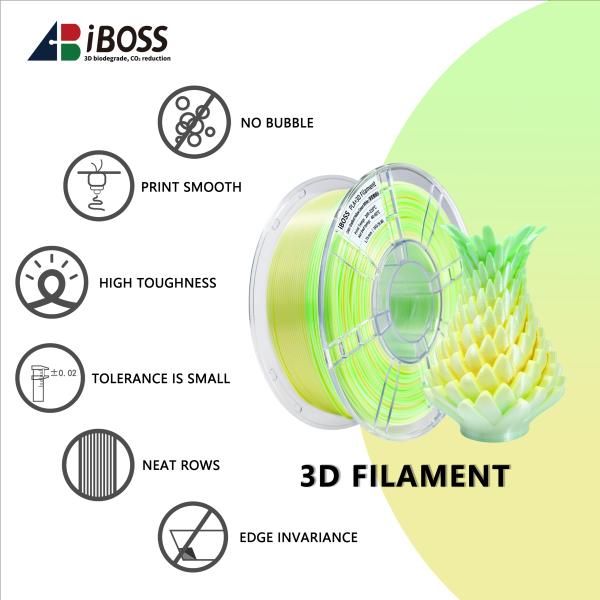 Iboss PLA Gradient Filament Silk Gradient Yellow Green White PLA+ Filament 1.75mm 3d Printing Filament