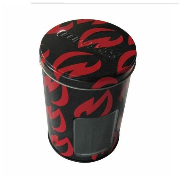 Printed Mini Round Metal Tin Box With Clear PVC Window , Cookie Tin Can