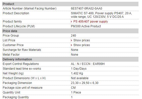 6ES7407-0RA02-0AA0 6ES7 407-0RA02-0AA0 Siemens Power Module