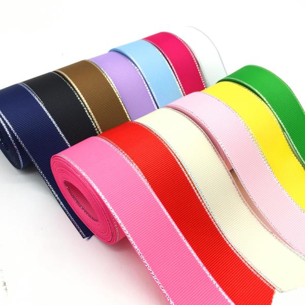 Metallic Ribbon Wedding Decoration Silver Metallic Edge Grosgrain Ribbon Hair Ribbon Bow