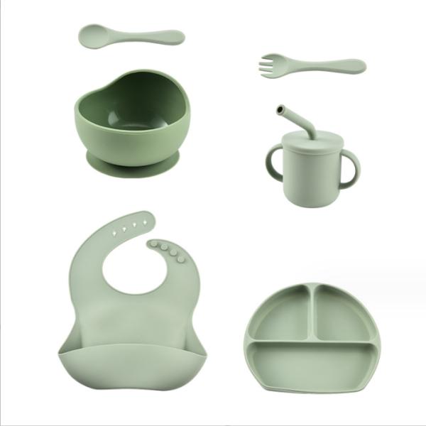 Children Dining Plate Tableware Suction Cup Feeding Set Food Grade Silicone Bowl Fork Set