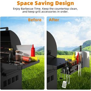 Clamp Mount 28"/36" Upgraded Grill Griddle Caddy with Paper Towel Holder Knife