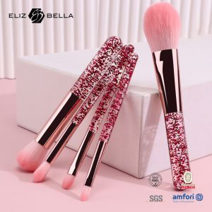 5 Pieces Beauty Makeup Brush Aluminium Ferrule Cosmetic Brushes Transprent