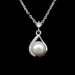 China Adjustable Pearl Chain Necklace 925 White Gold Plated Silver Jewelry on sale
