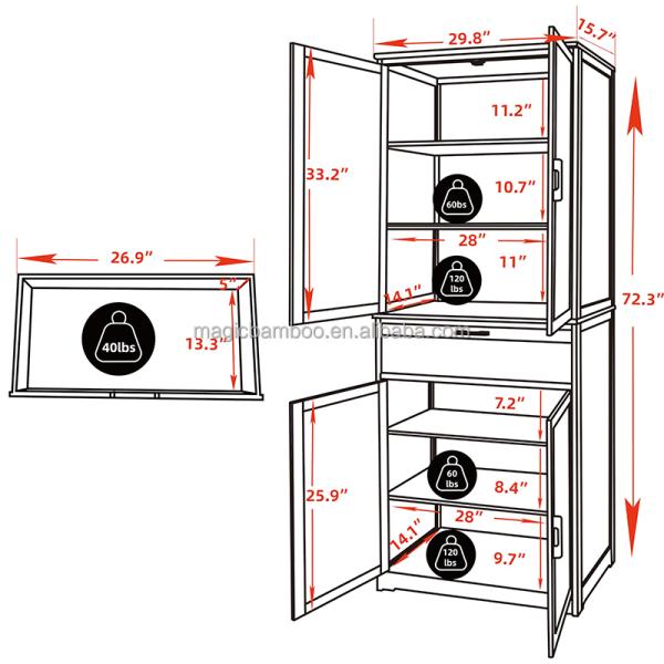 CE Certified Sustainable Bamboo Kitchen Cabinets Pantry With Drawer