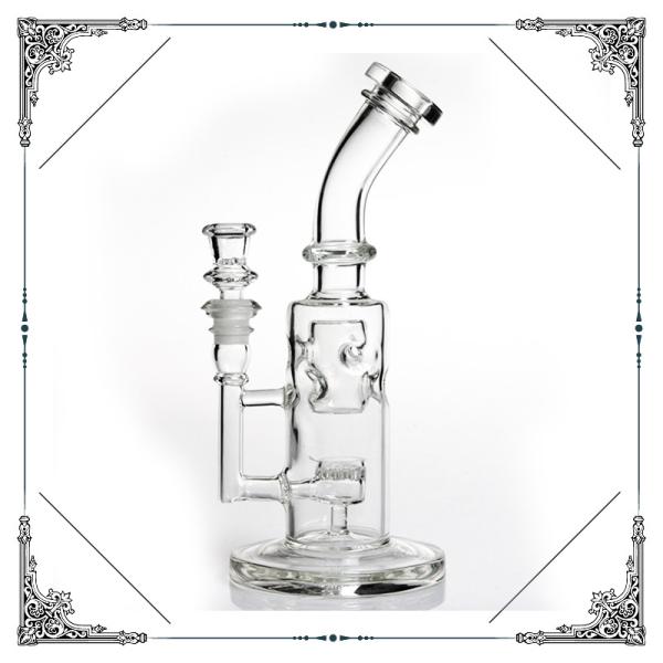 Straight Fab Glass Smoking Pipes With Honeycomb Jet Perc Bongs 14.4mm Joint Bowl