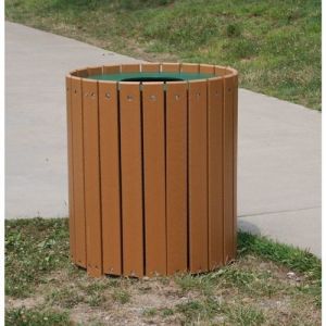 33 Gallon Round Recycled Plastic Trash Receptacle with Rain Cap