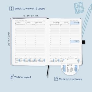 Vertical Diary 2023 Weekly Calendar Notebook 2 Page Per Week Design