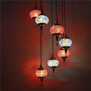 Long staircase chandelier turkish Glass handmade lampshade pendant light(WH-DC