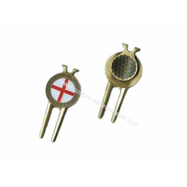 Custom Metal Zinc Alloy, Copper, Aluminum Golf Divot Tool With Ball Markers, Antique Gold Plating