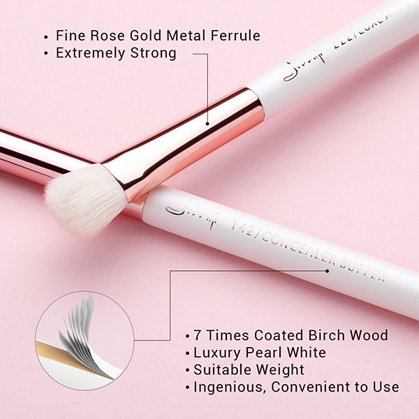 Jessup 15pcs Eye Makeup Brush Set Pearl White/Rose Gold Aluminium Ferrule T217